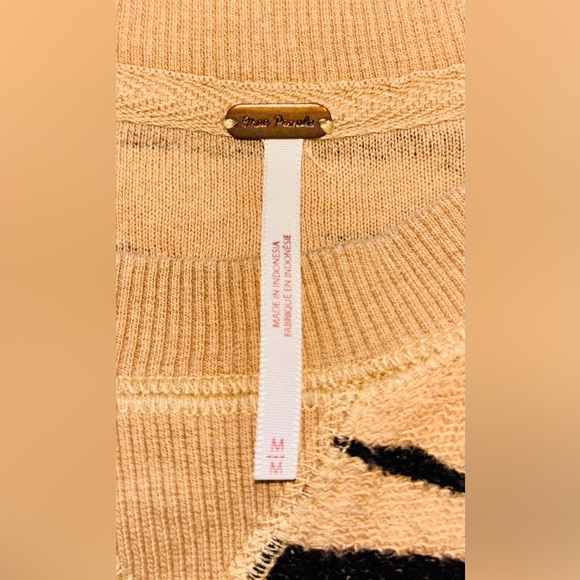 FREE PEOPLE Zaza Zebra Black Tan Distressed Raw Edge Puff Shoulder Top Medium - Picture 5 of 6